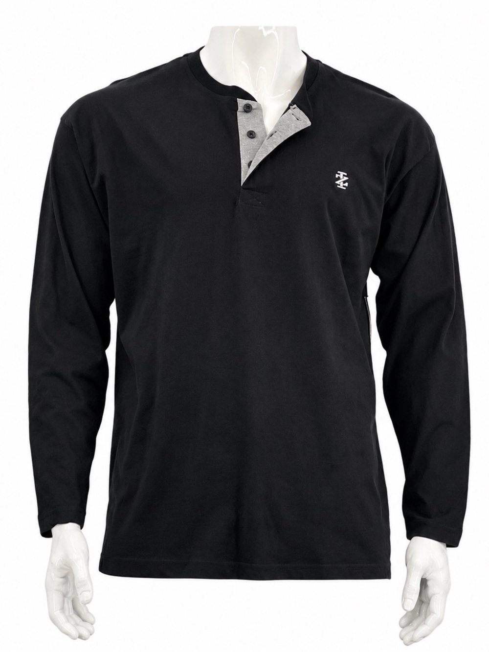 IZOD Sleepwear Black Long Sleeve Henley Lounge Shirt NWT
